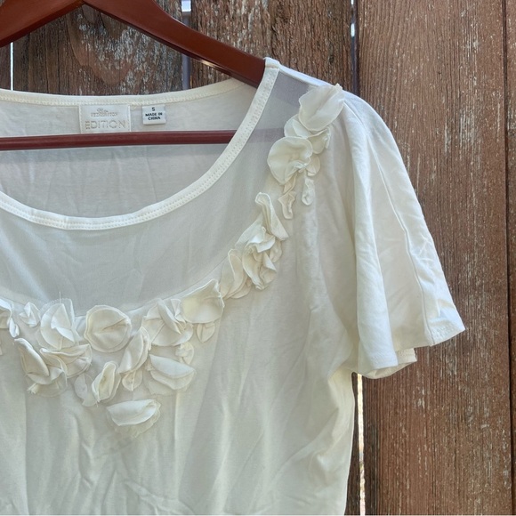 ERIN FETHERSTON Women’s Cream Circle Applique Ruffle Sleeve Dressy Shirt Small - Picture 5 of 10